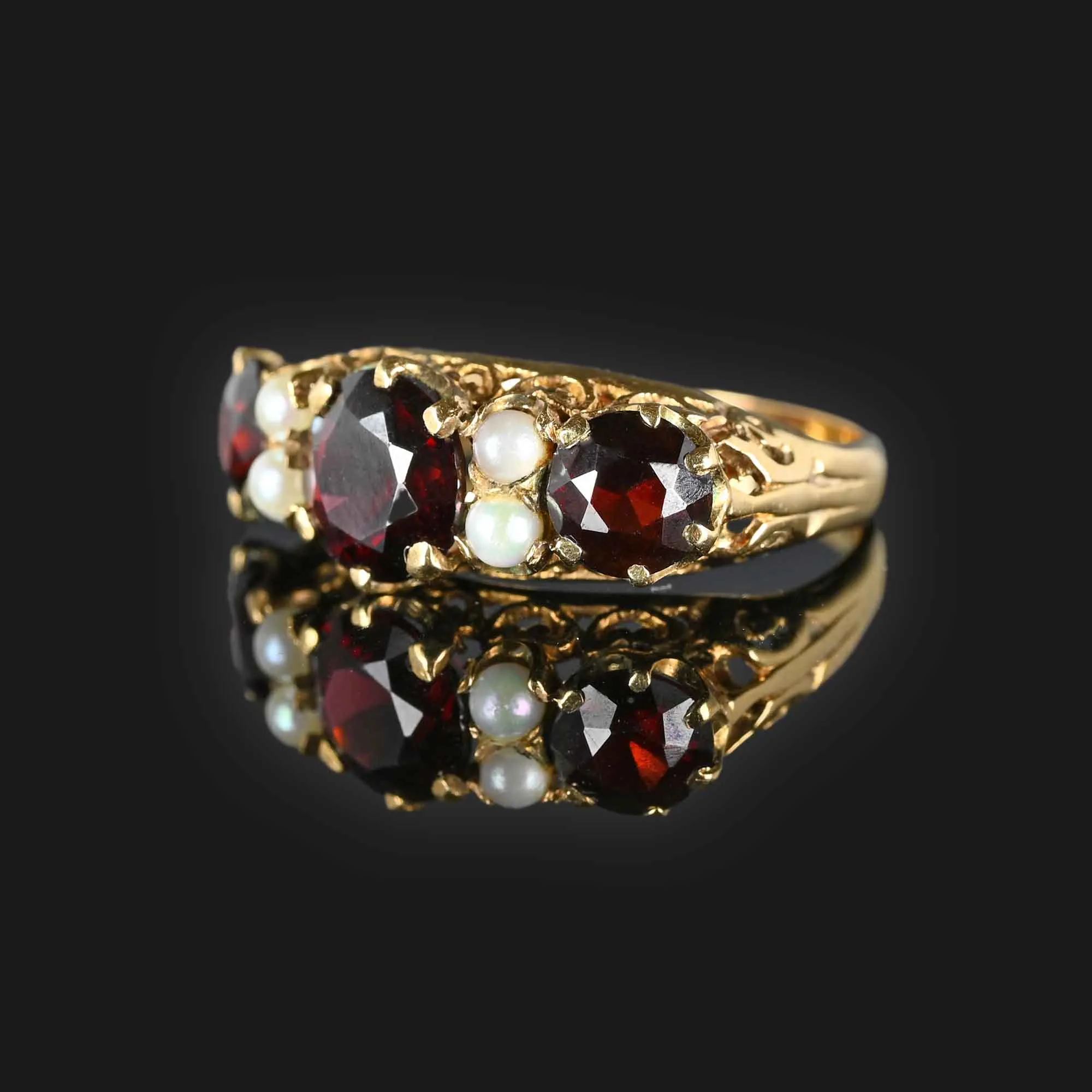 Gold Garnet Seed Pearl Victorian Style Ring