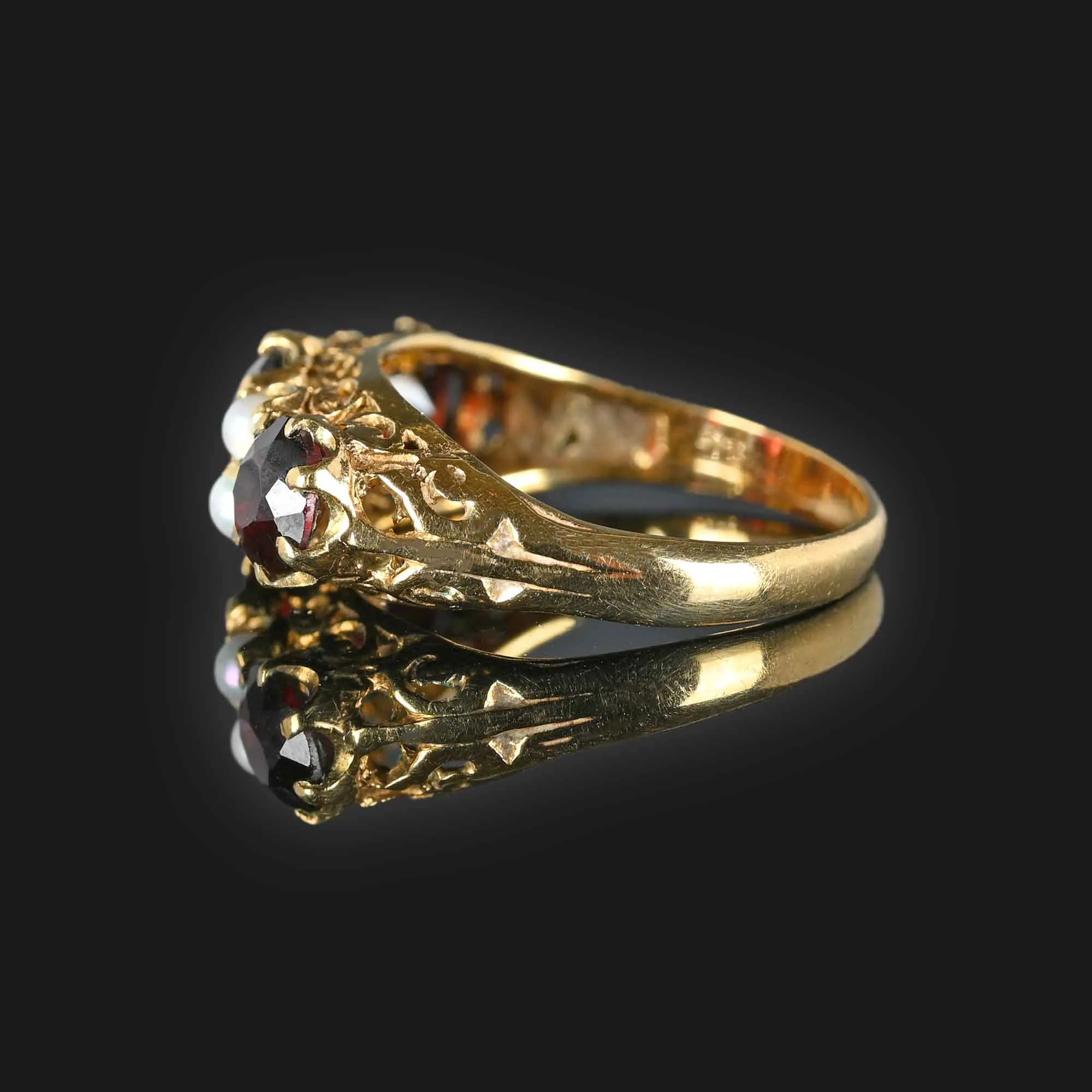 Gold Garnet Seed Pearl Victorian Style Ring