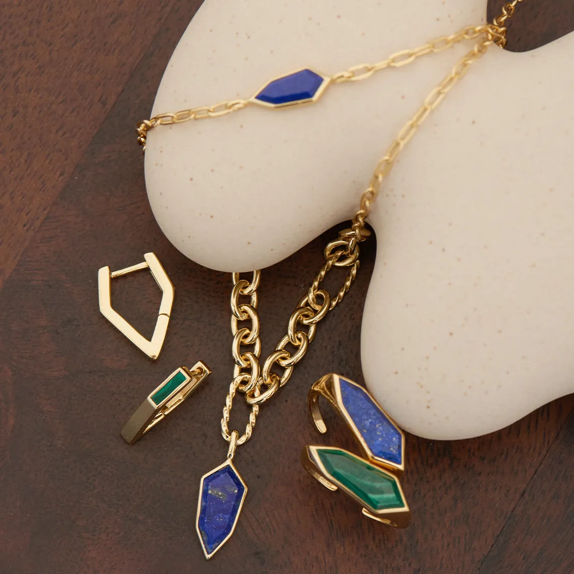 Gold Lapis Emblem Pendant Necklace