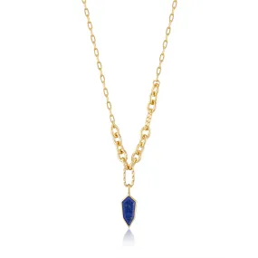 Gold Lapis Emblem Pendant Necklace