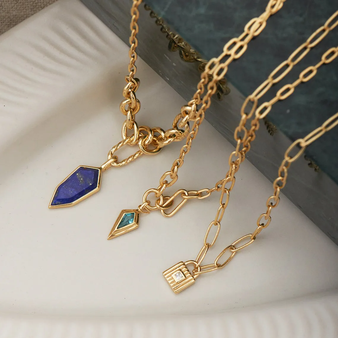 Gold Lapis Emblem Pendant Necklace