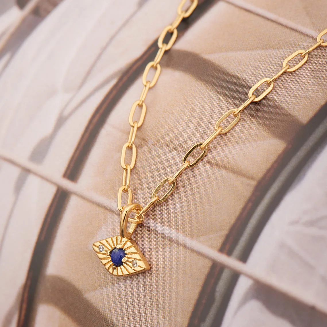 Gold Lapis Evil Eye Necklace