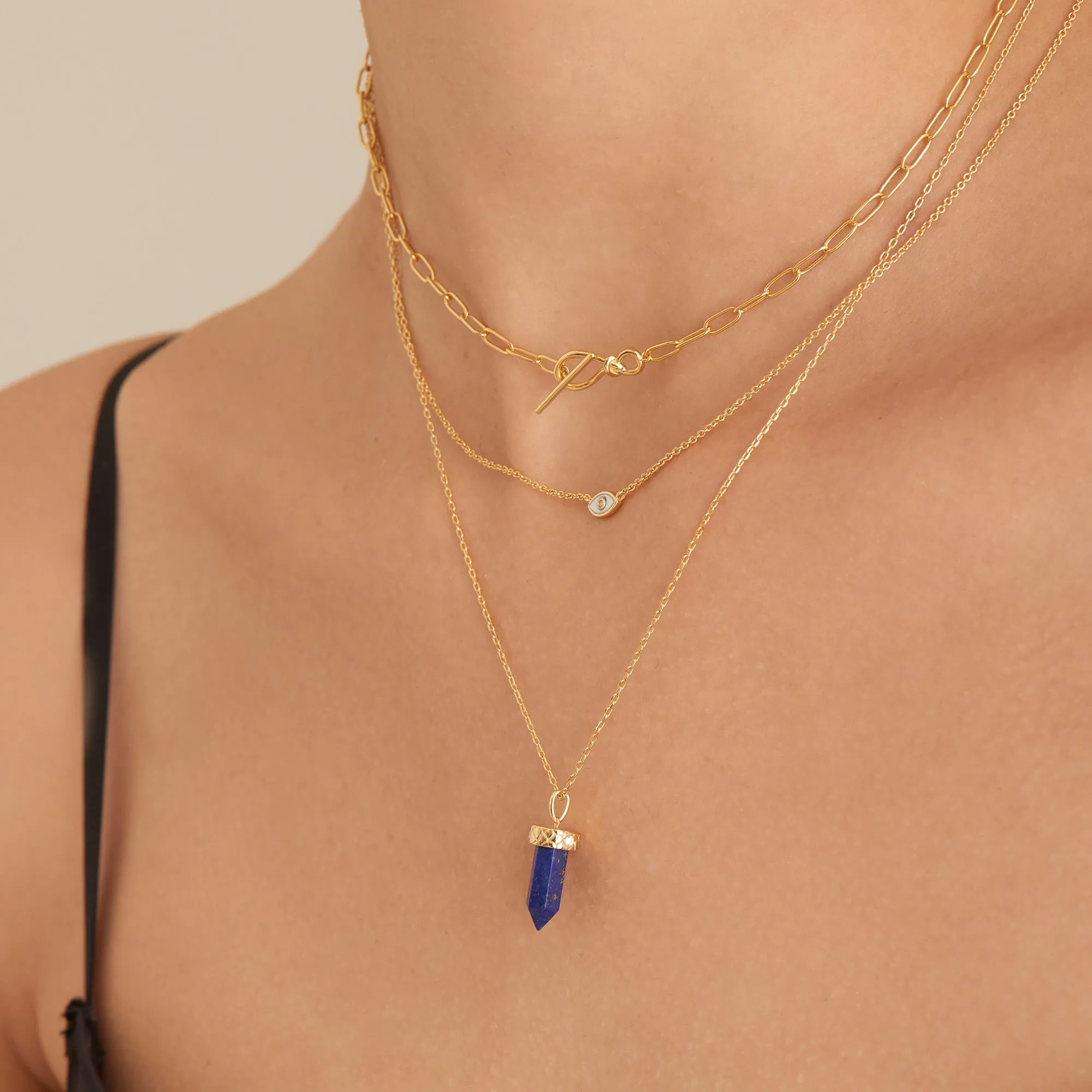 Gold Lapis Point Pendant Necklace