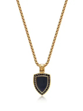 Gold Necklace with Black Onyx Shield Pendant