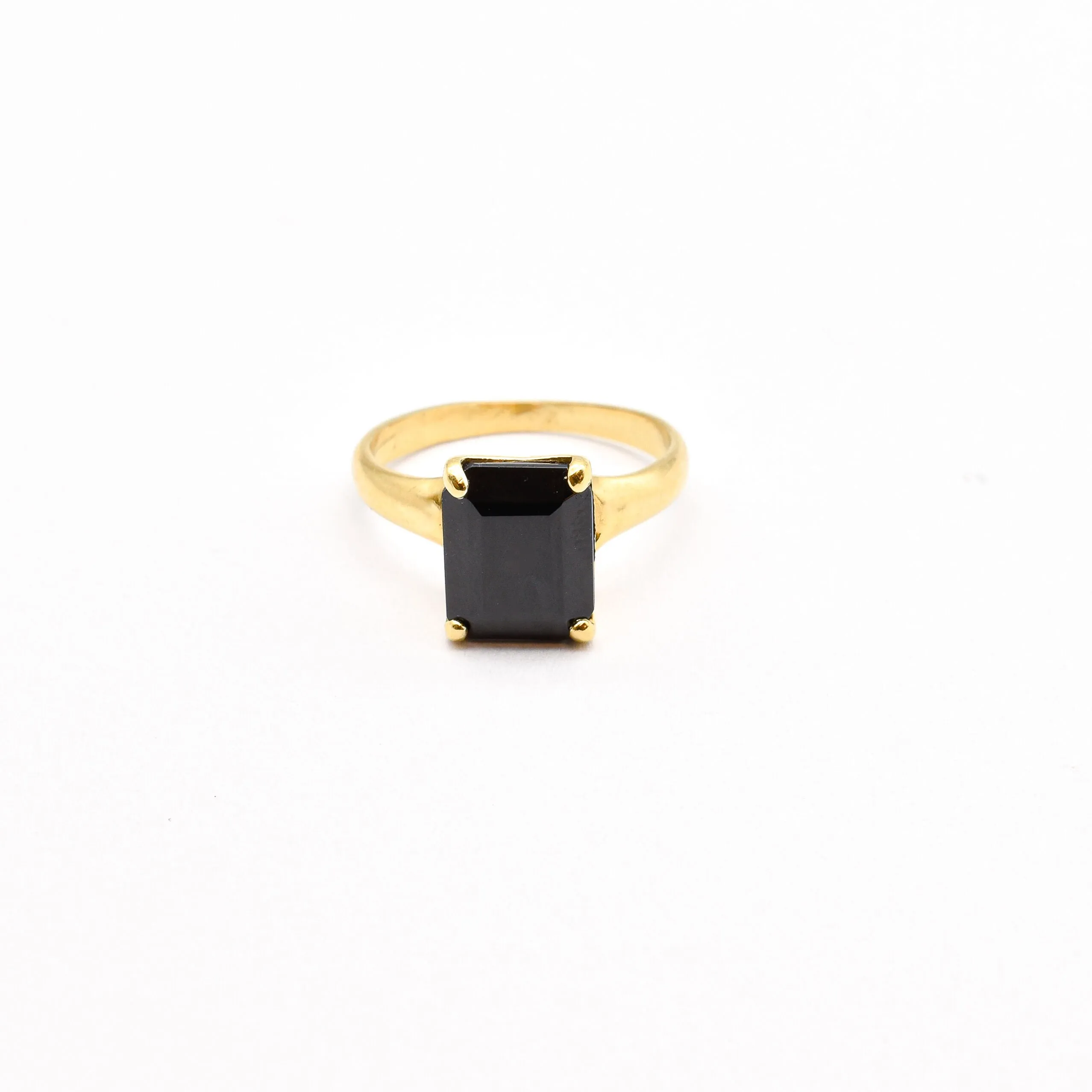 Gold Onyx Ring - Black Square Ring - Vintage Gold Ring