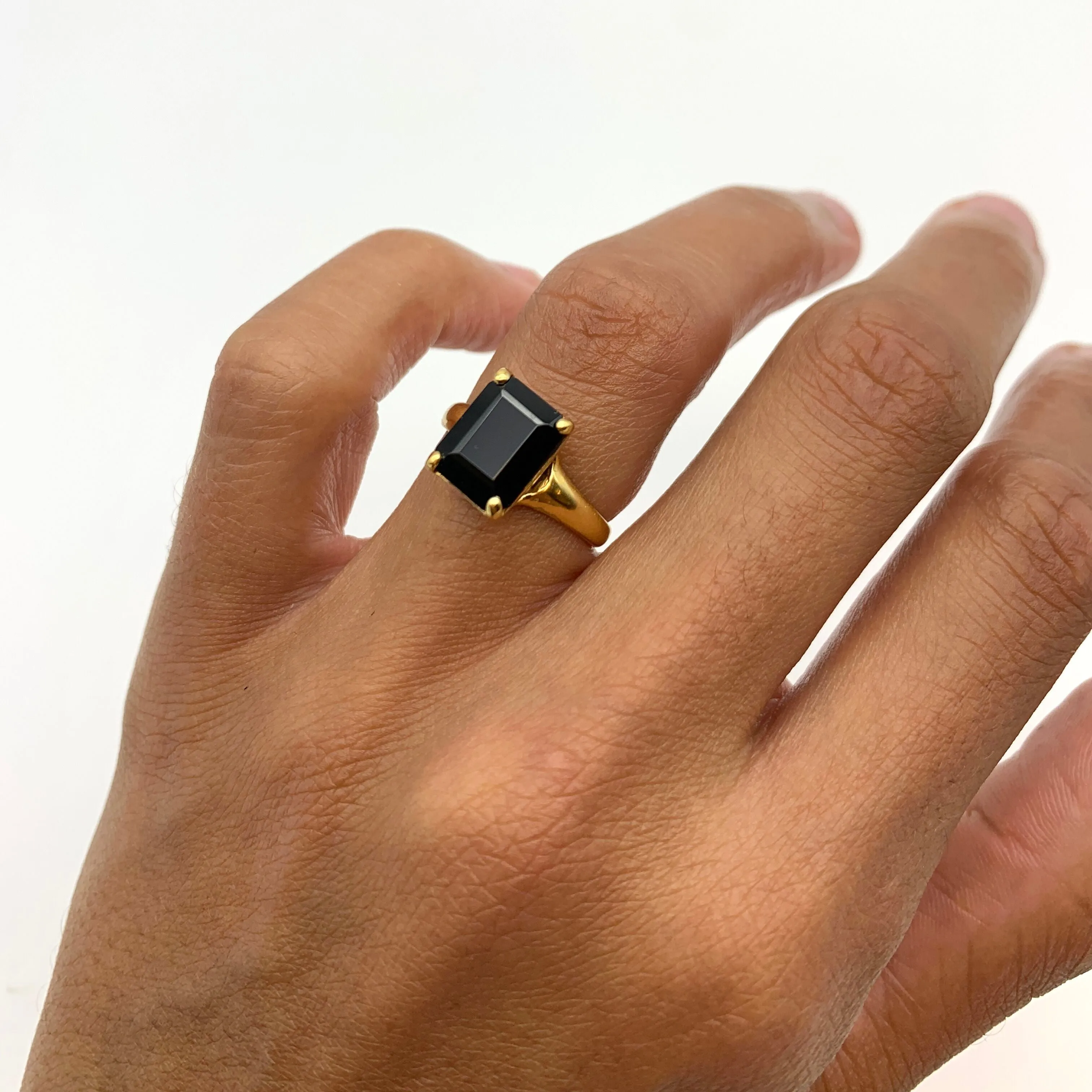 Gold Onyx Ring - Black Square Ring - Vintage Gold Ring