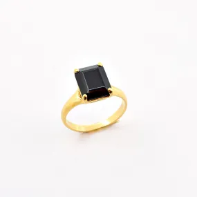 Gold Onyx Ring - Black Square Ring - Vintage Gold Ring