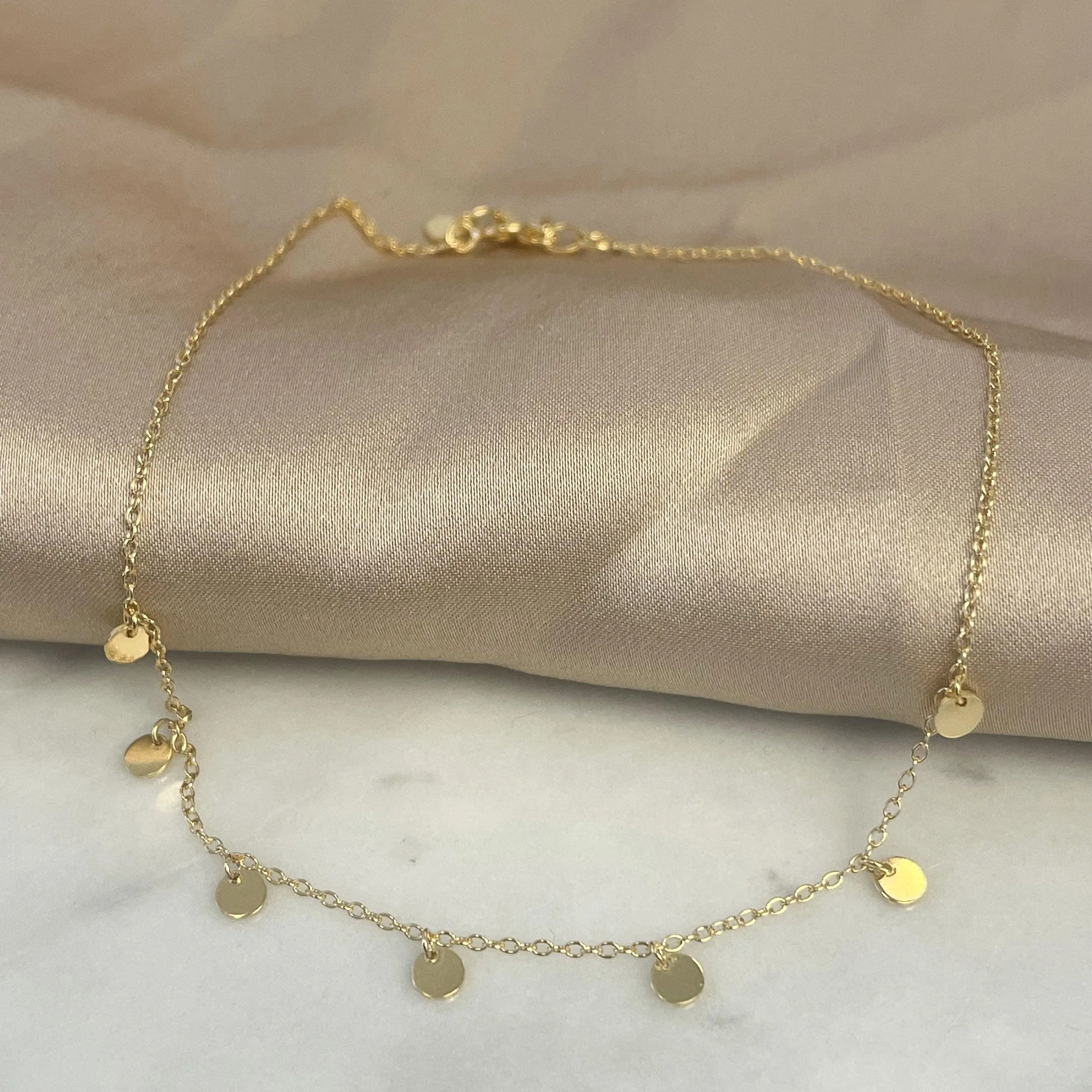 Gold Plate Anklet with Multi Gold Drops