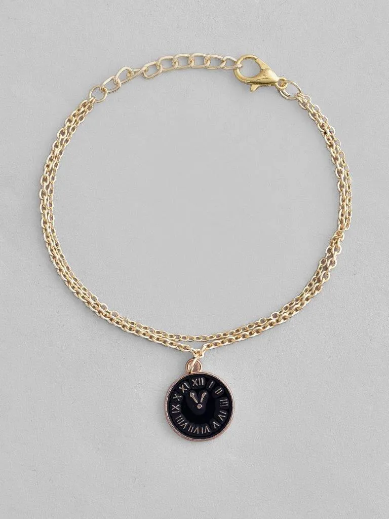 Gold Plated Black Clock Charm Bracelet - Voj