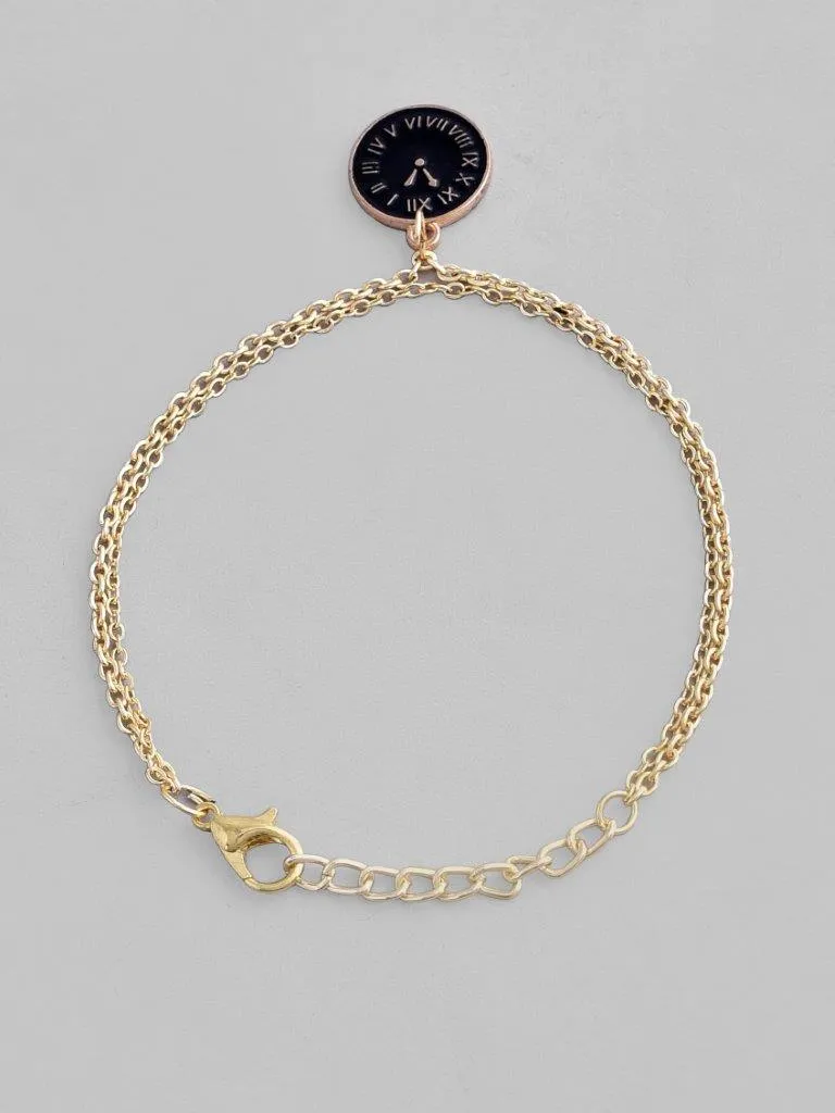 Gold Plated Black Clock Charm Bracelet - Voj