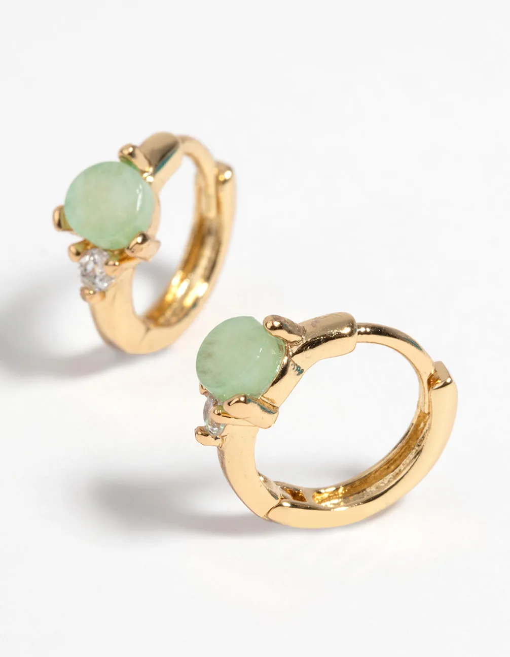 Gold Plated Huggie Hoop Earrings with Jade