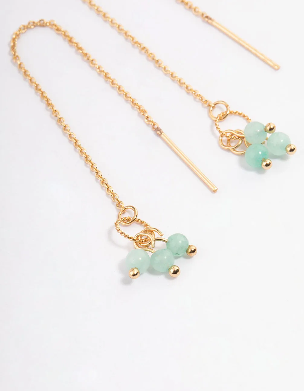 Gold Plated Jade Cluster Threader Earrings