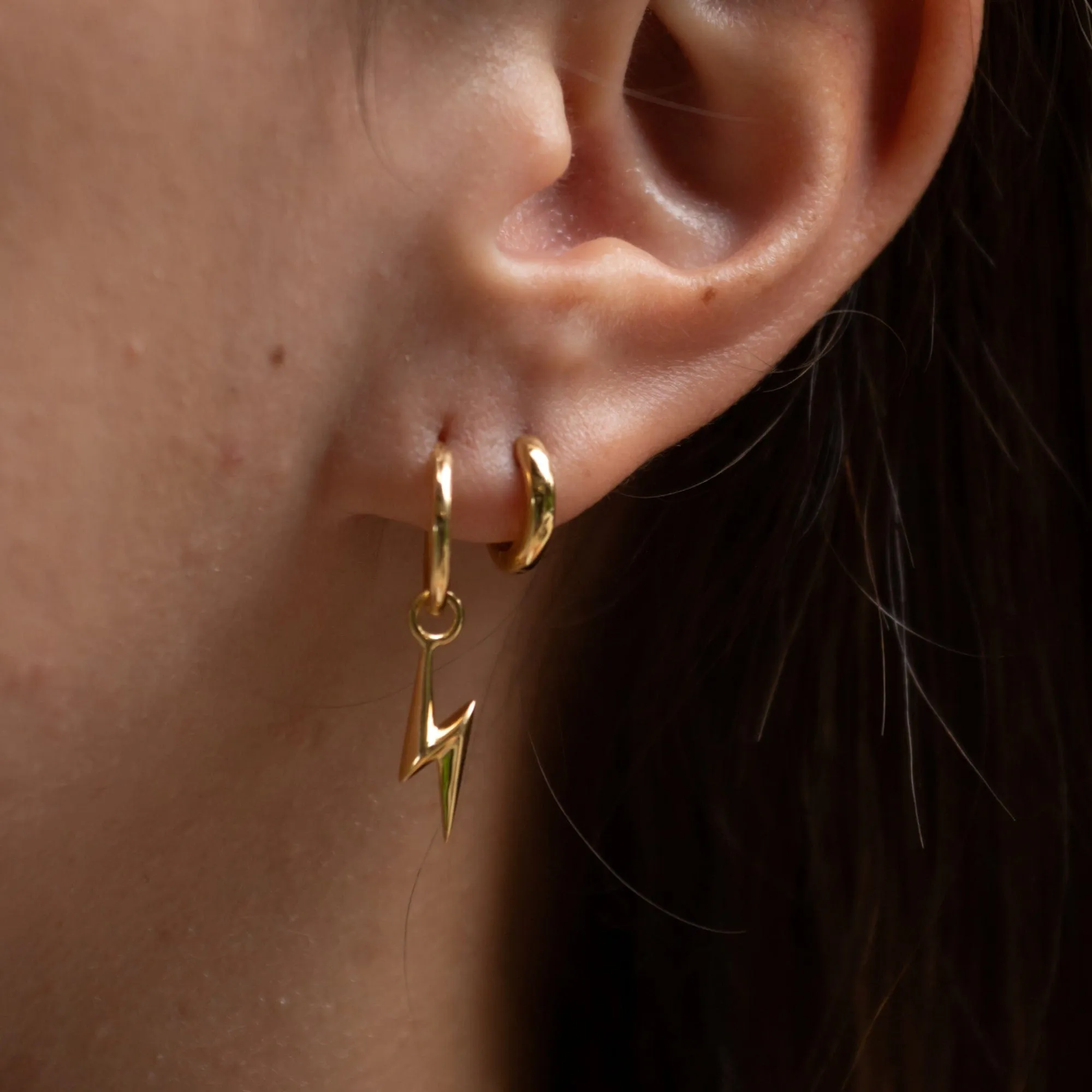 Gold Plated Lightning Bolt Charm Hoop Earrings