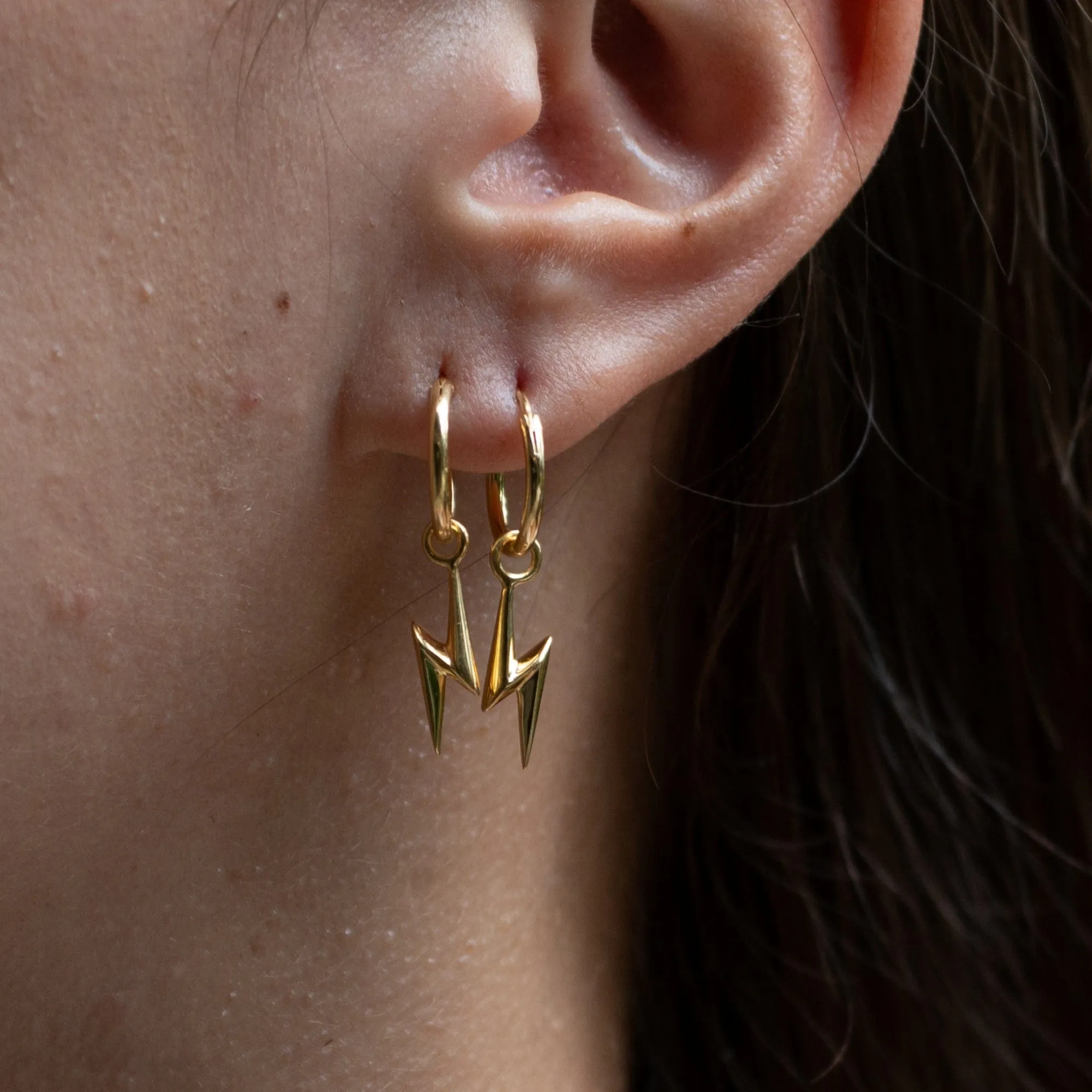 Gold Plated Lightning Bolt Charm Hoop Earrings