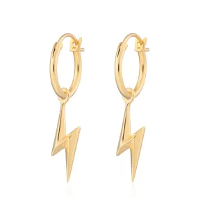 Gold Plated Lightning Bolt Charm Hoop Earrings