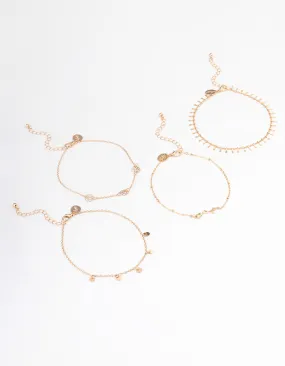 Gold Roses Bracelet & Anklet 4-Pack Set