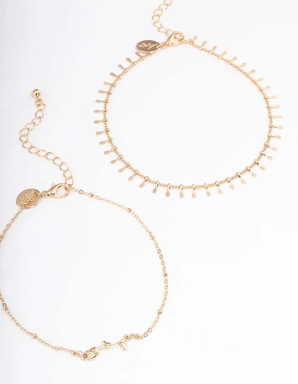 Gold Roses Bracelet & Anklet 4-Pack Set