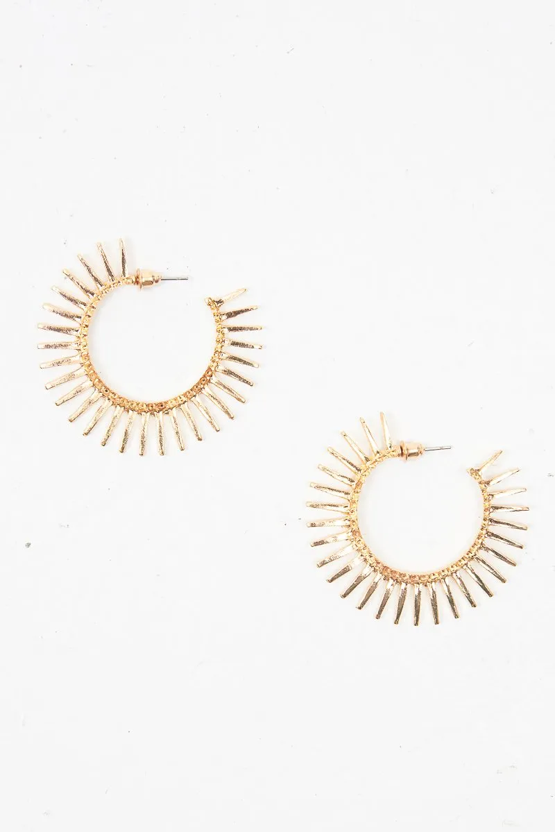 Gold Spike Detail Hoop Earrings - Maxine