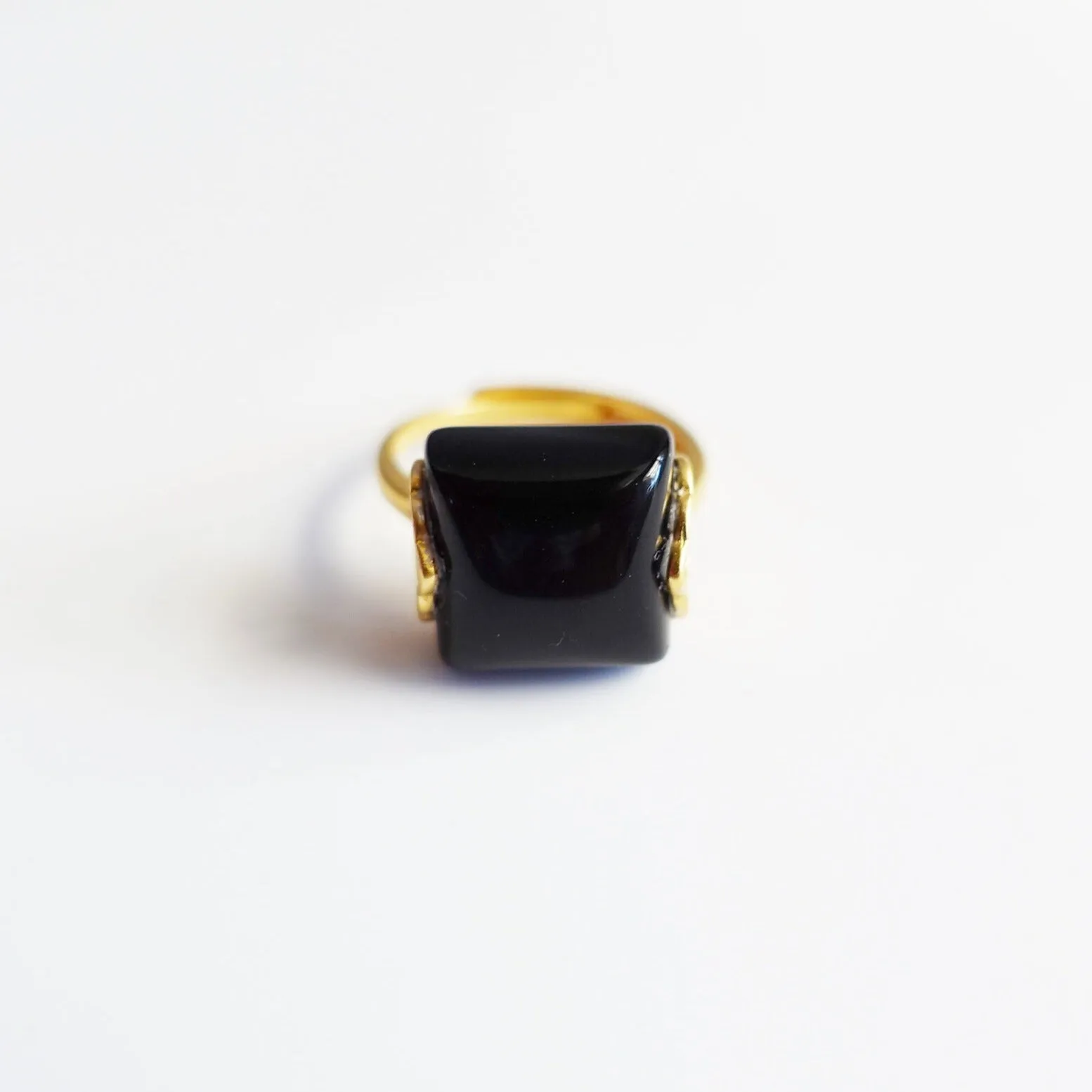 Gold Square Obsidian Ring