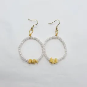 Golden Jade and Seed Bead Hoop Earrings