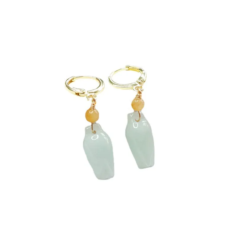 Golden Sterling Silver Hoop Earrings with Natural Burmese Jade Bud