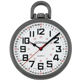 Gotham Men's Gun-Tone Slim Railroad 24 Hour Open Face Quartz Pocket Watch # GWC15029B