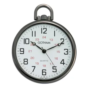 Gotham Men's Gunmetal Ultra Thin Railroad Open Face Quartz Pocket Watch # GWC15026B