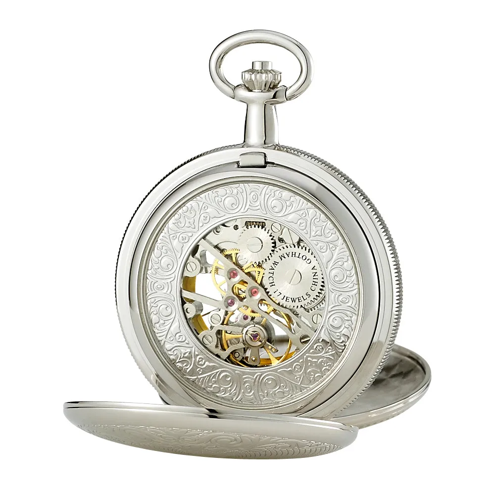 Gotham Men's Silver-Tone 17 Jewel Mechanical Double Cover Pocket Watch # GWC14051S