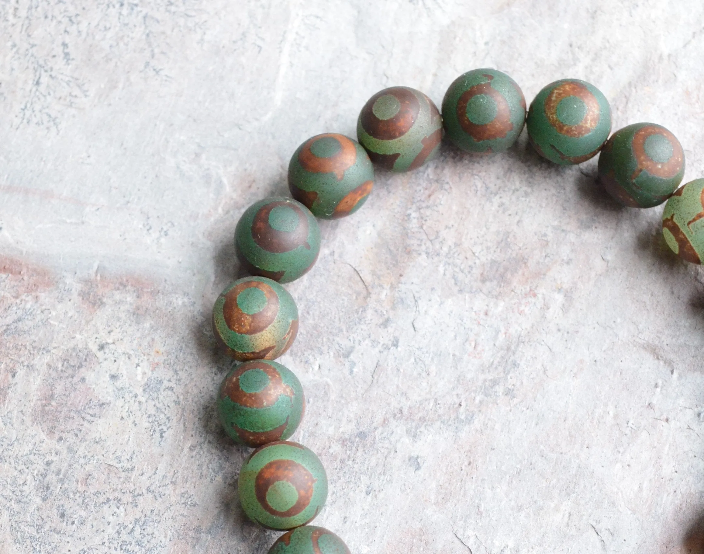 Green Brown Agate Stone Beaded Stretchy Mens Bracelet - Thompson