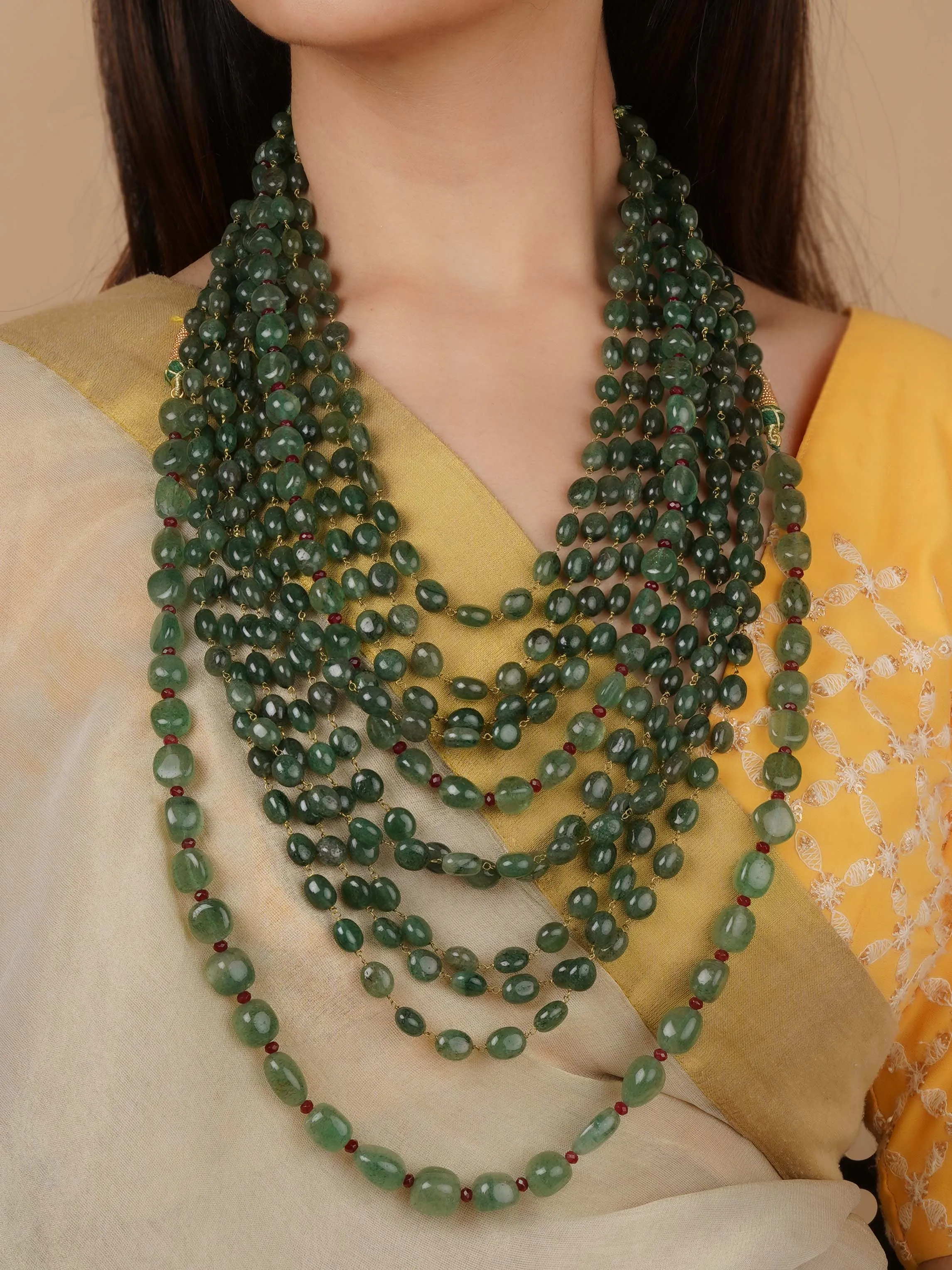 Green Color Gold Plated Necklace/Mala - MN467GR