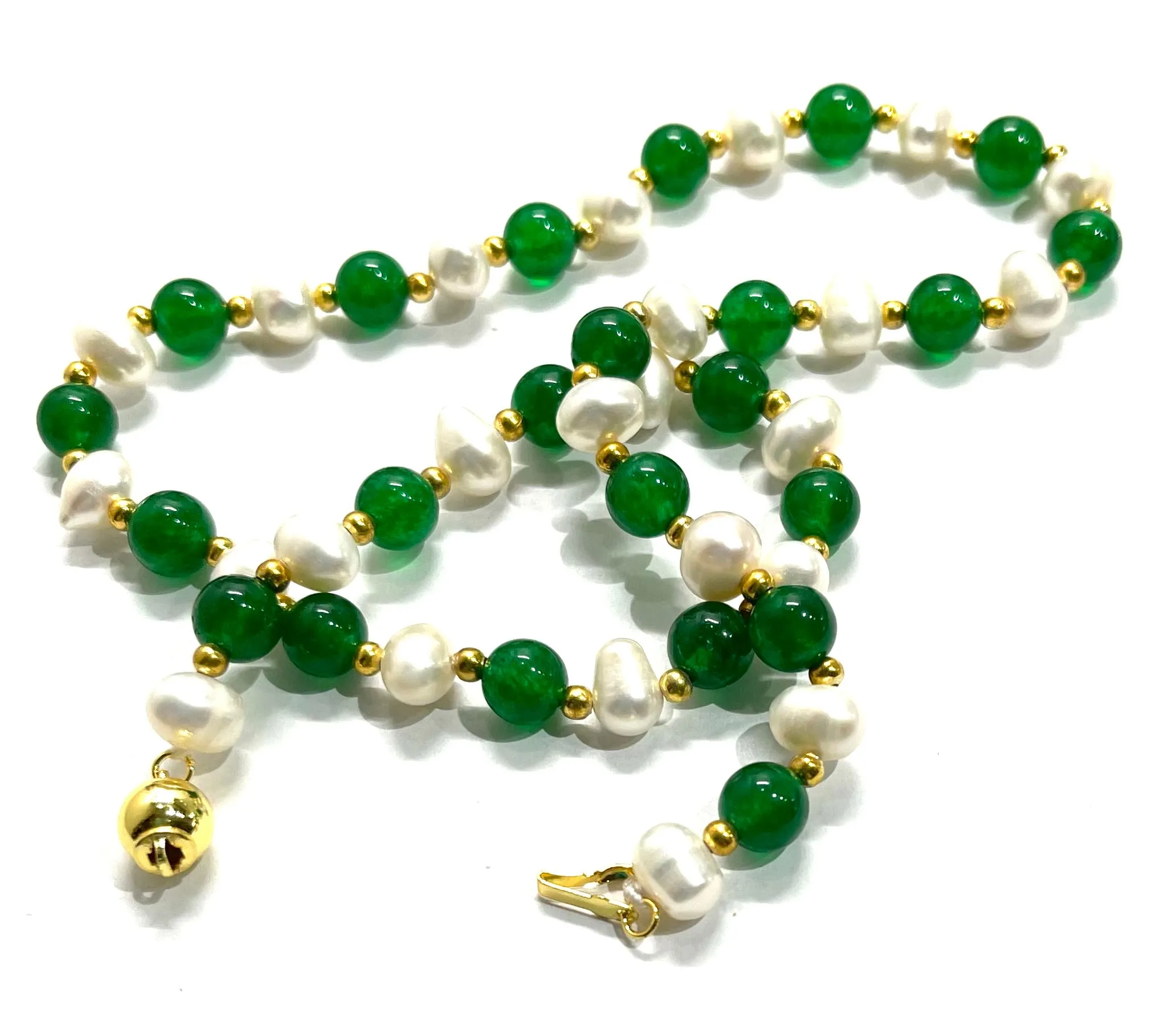 Green Onyx & Freshwater Pearl Gemstone Necklace 18”