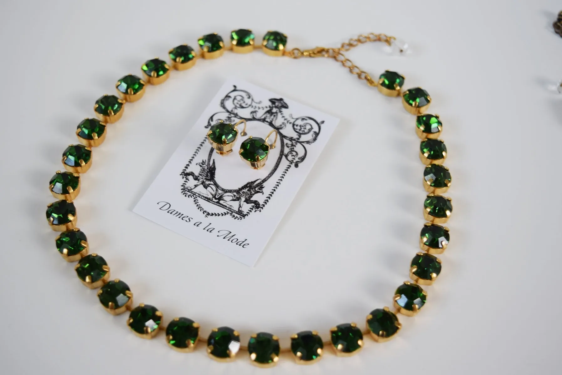 Green Tourmaline Swarovski Collet Necklace - Small Round