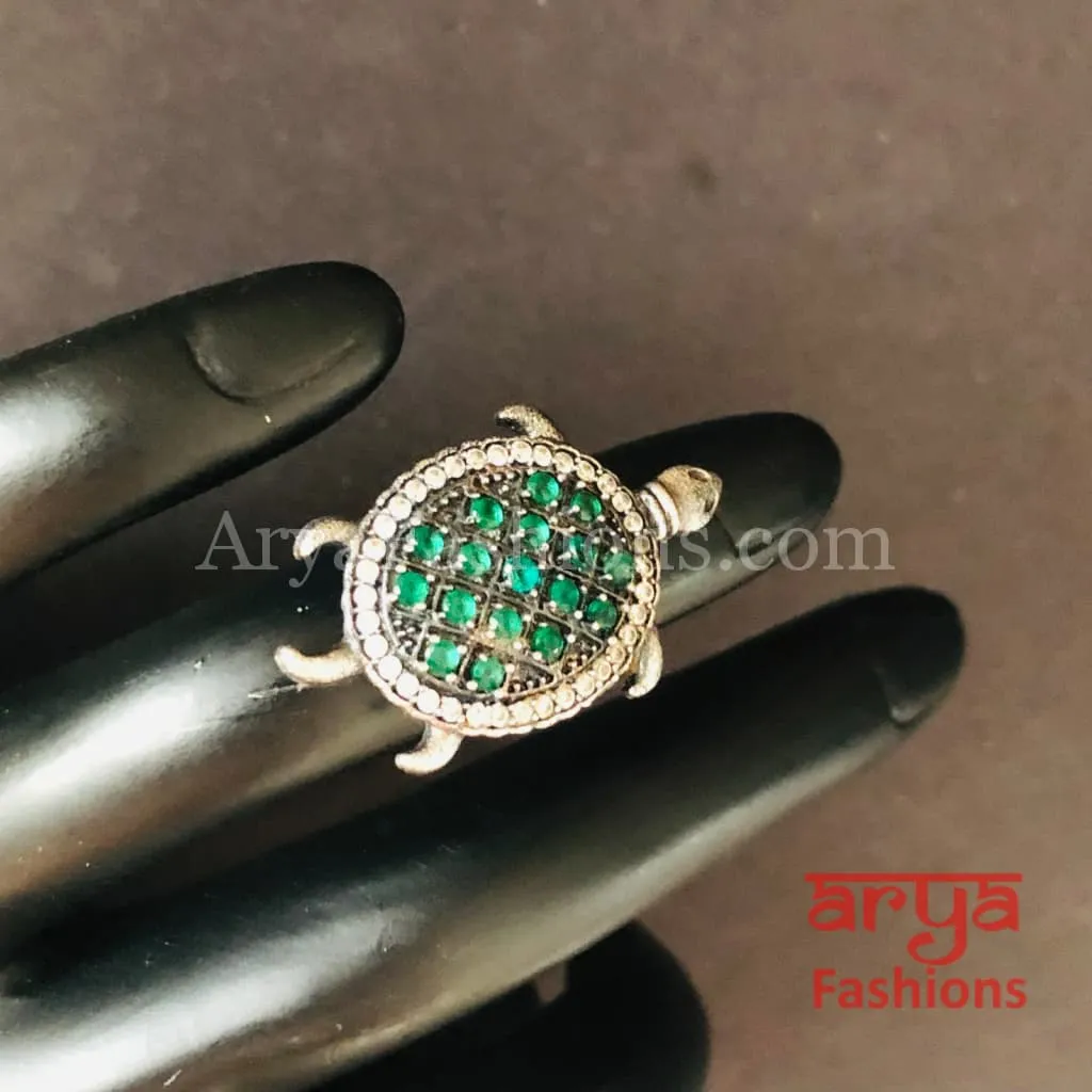 Green Turtle Ring/ Ruby Turtle Ring/ Oxidized Silver Ring