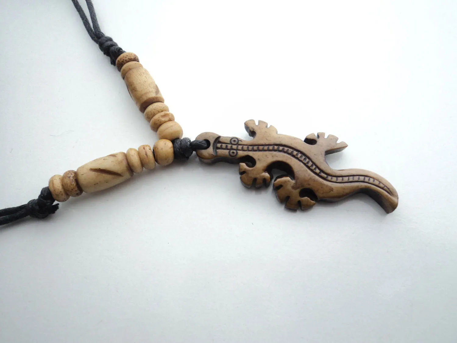 Handcrafted Bone Pendant Necklace-Crocodile