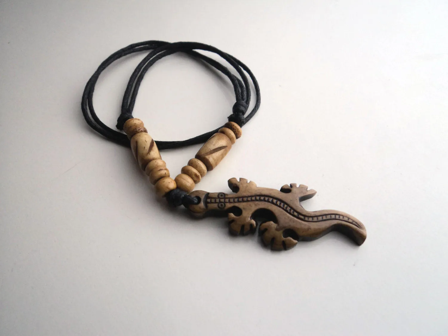 Handcrafted Bone Pendant Necklace-Crocodile