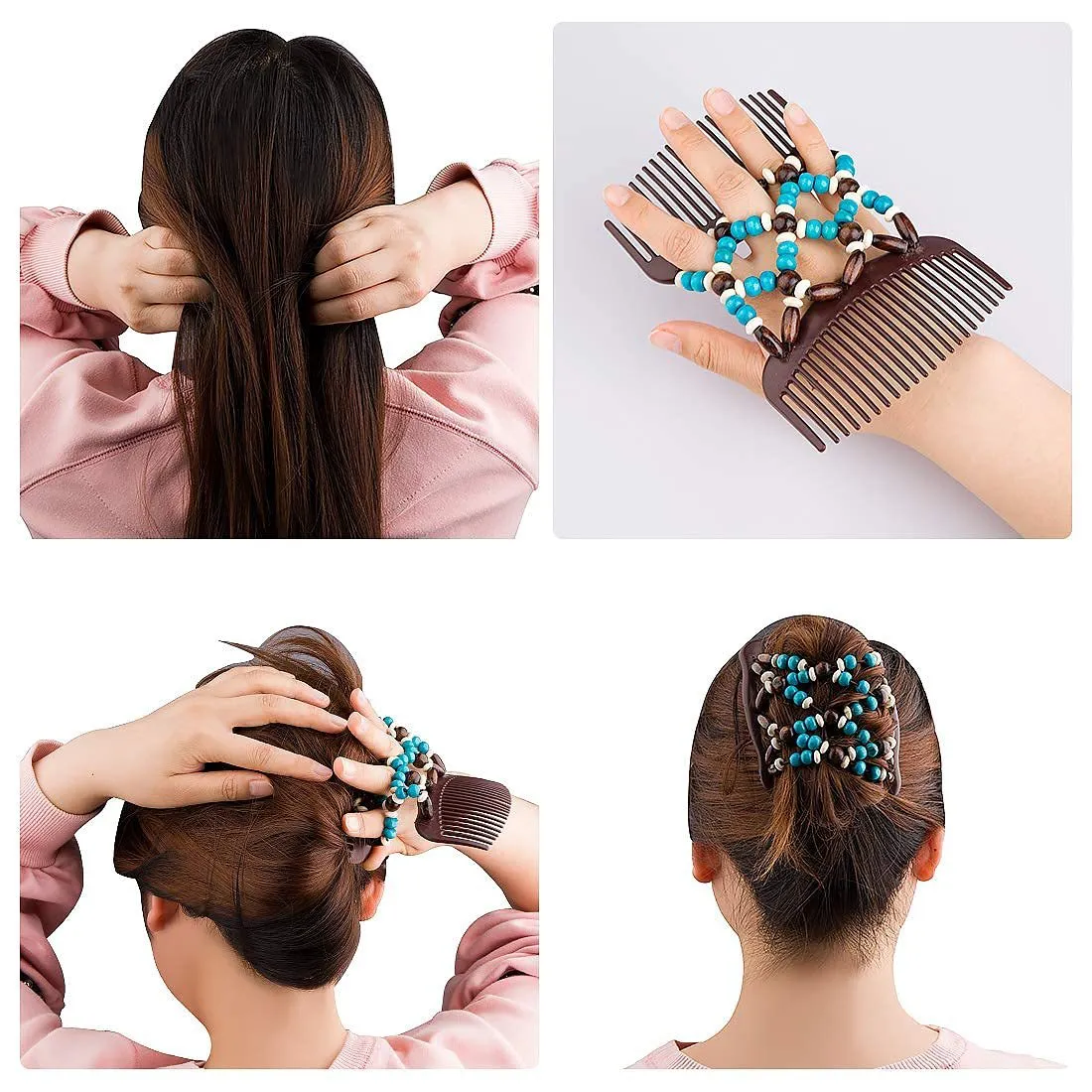 Handmade Beaded Hair Comb with Double Clips for Women