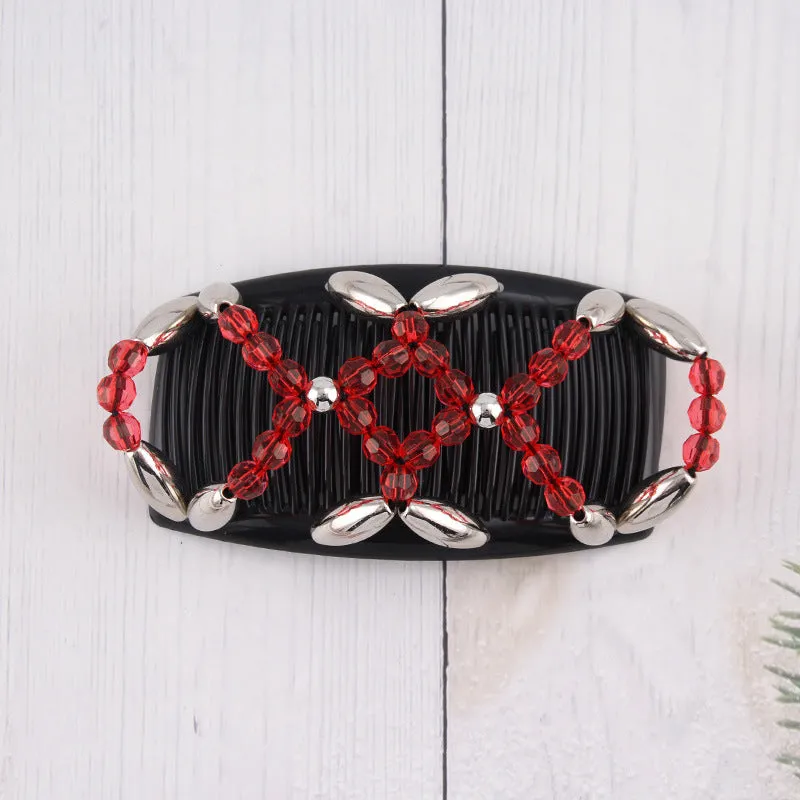 Handmade Beaded Hair Comb with Double Clips for Women