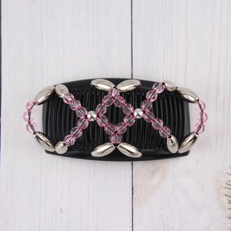 Handmade Beaded Hair Comb with Double Clips for Women