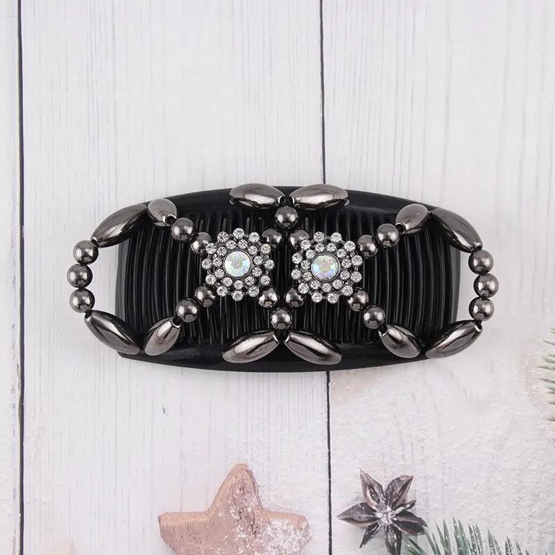 Handmade Beaded Hair Comb with Double Clips for Women