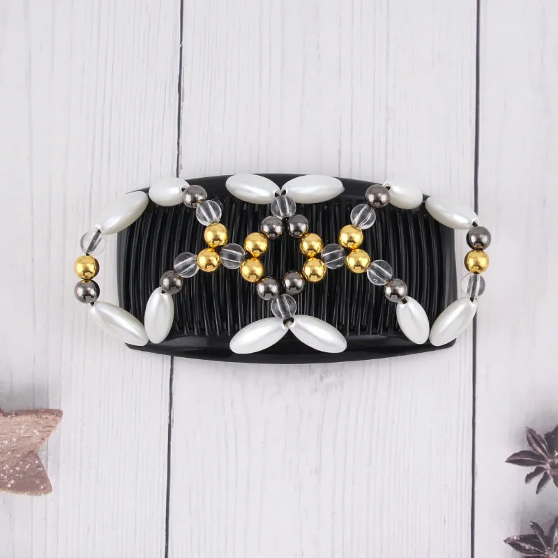 Handmade Beaded Hair Comb with Double Clips for Women