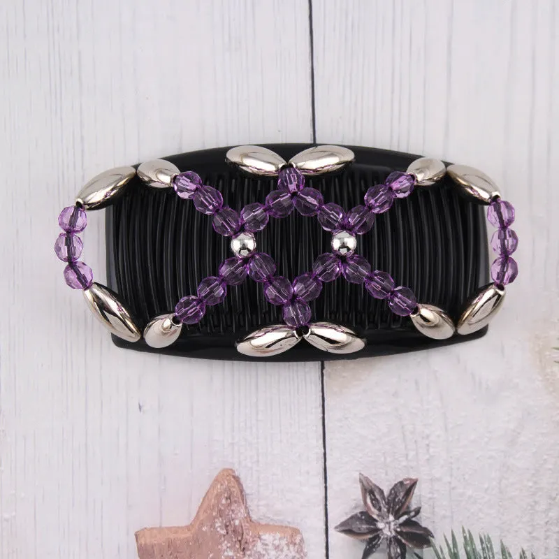 Handmade Beaded Hair Comb with Double Clips for Women