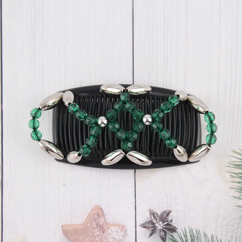 Handmade Beaded Hair Comb with Double Clips for Women