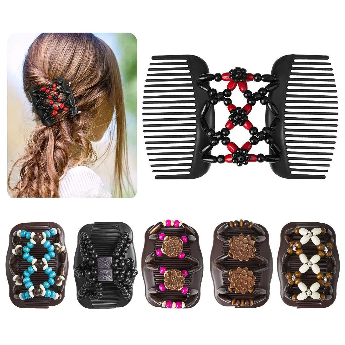 Handmade Beaded Hair Comb with Double Clips for Women