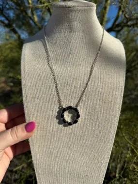 Handmade Sterling Silver & Onyx Circle Necklace Signed Nizhoni