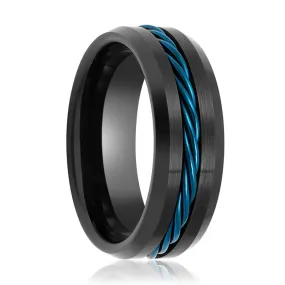 HAWK | Tungsten Ring Blue Rope Inlay