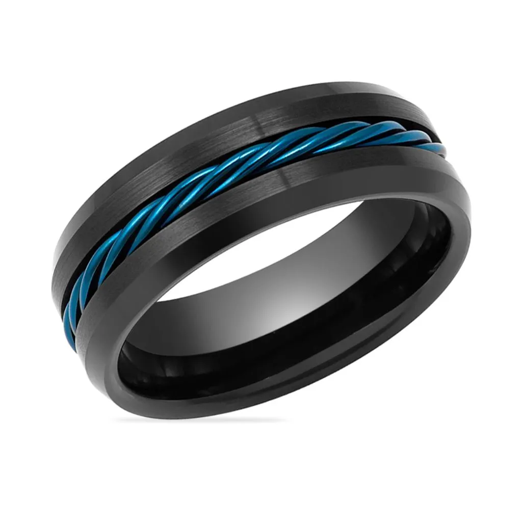 HAWK | Tungsten Ring Blue Rope Inlay