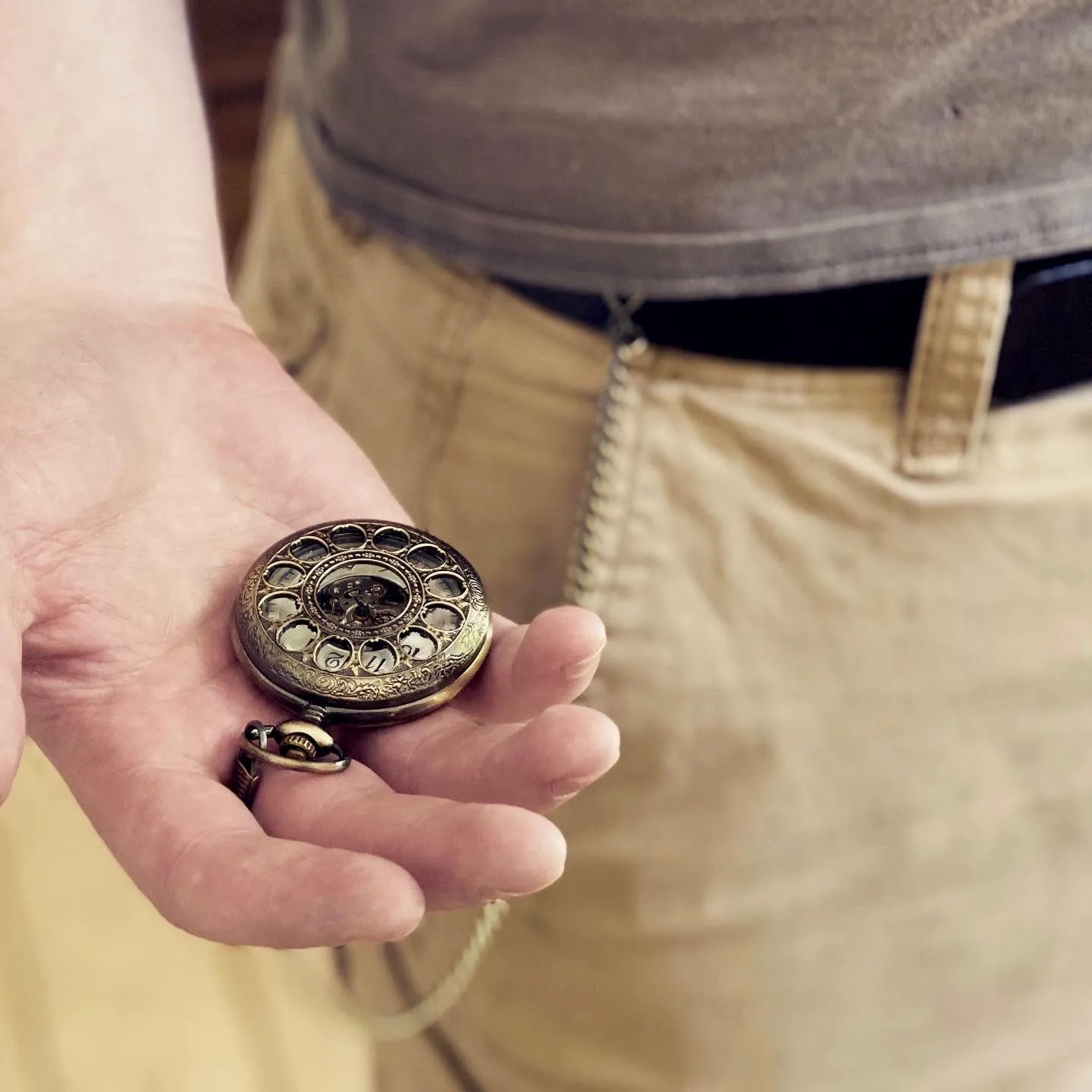 Head Gardener Brass Mechanical Pocket Watch on Fob or Necklace Chain