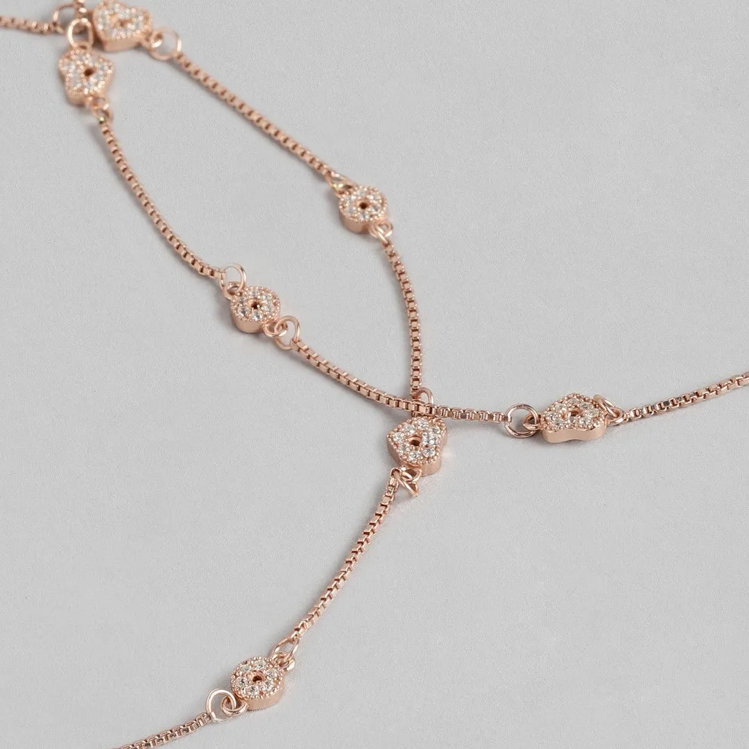 Heartfelt Radiance Rose Gold Plated CZ Sterling Silver Anklet