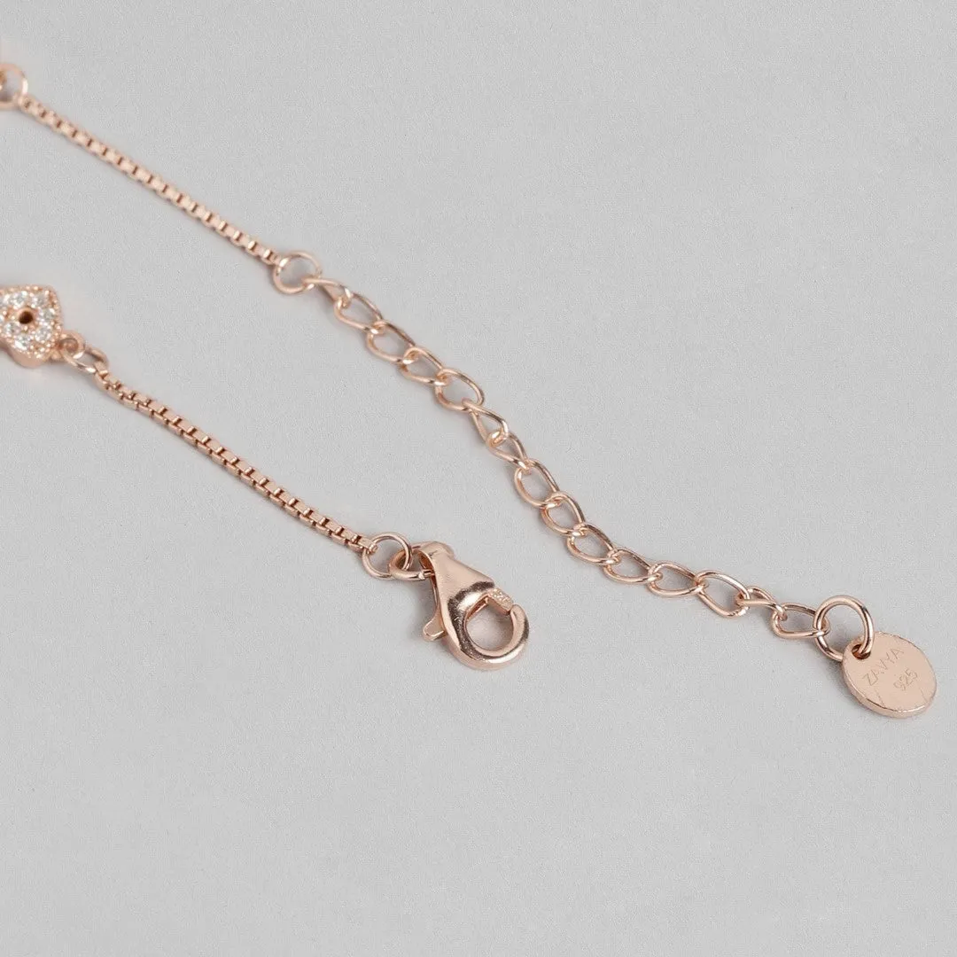 Heartfelt Radiance Rose Gold Plated CZ Sterling Silver Anklet