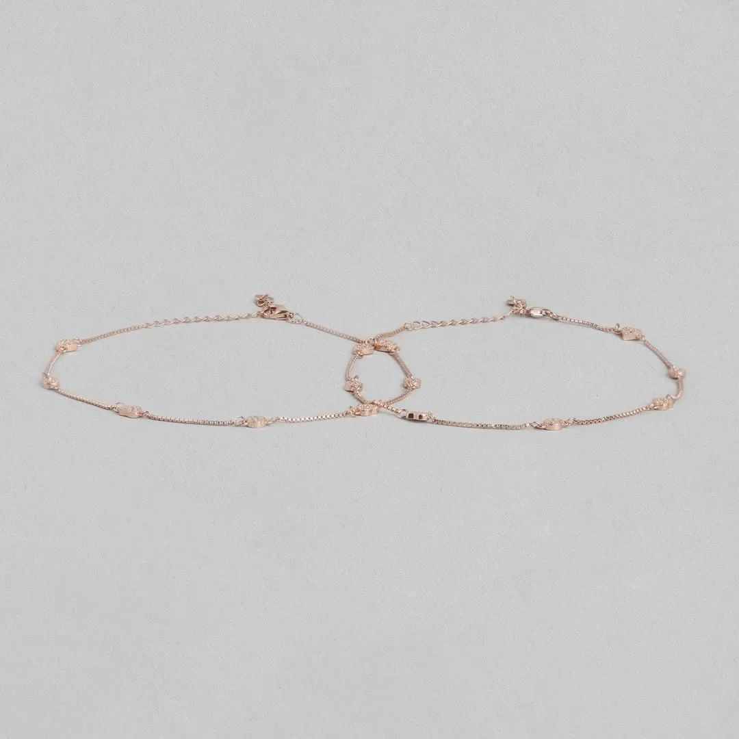 Heartfelt Radiance Rose Gold Plated CZ Sterling Silver Anklet